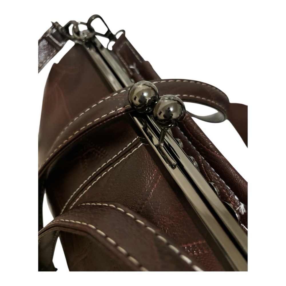 Crossbody Bag with Long Adjustable Strap and Short Hand Strap W Brown/Dark Gray - Picture 10 of 13